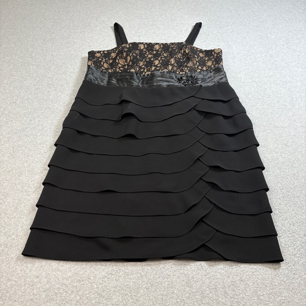 Jessica Howard Dress Women 18 Black Ruffle Lace Cocktail Party Wedding Formal